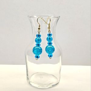 Blue Crackle Glass Beaded Earrings